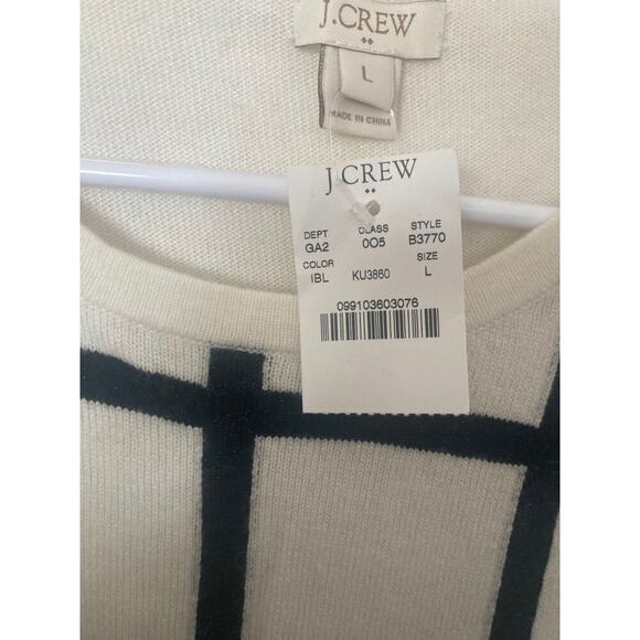 NWT J. Crew Windowpane Black Sparkle White Merino Wool Blend Sweater L - Picture 2 of 4